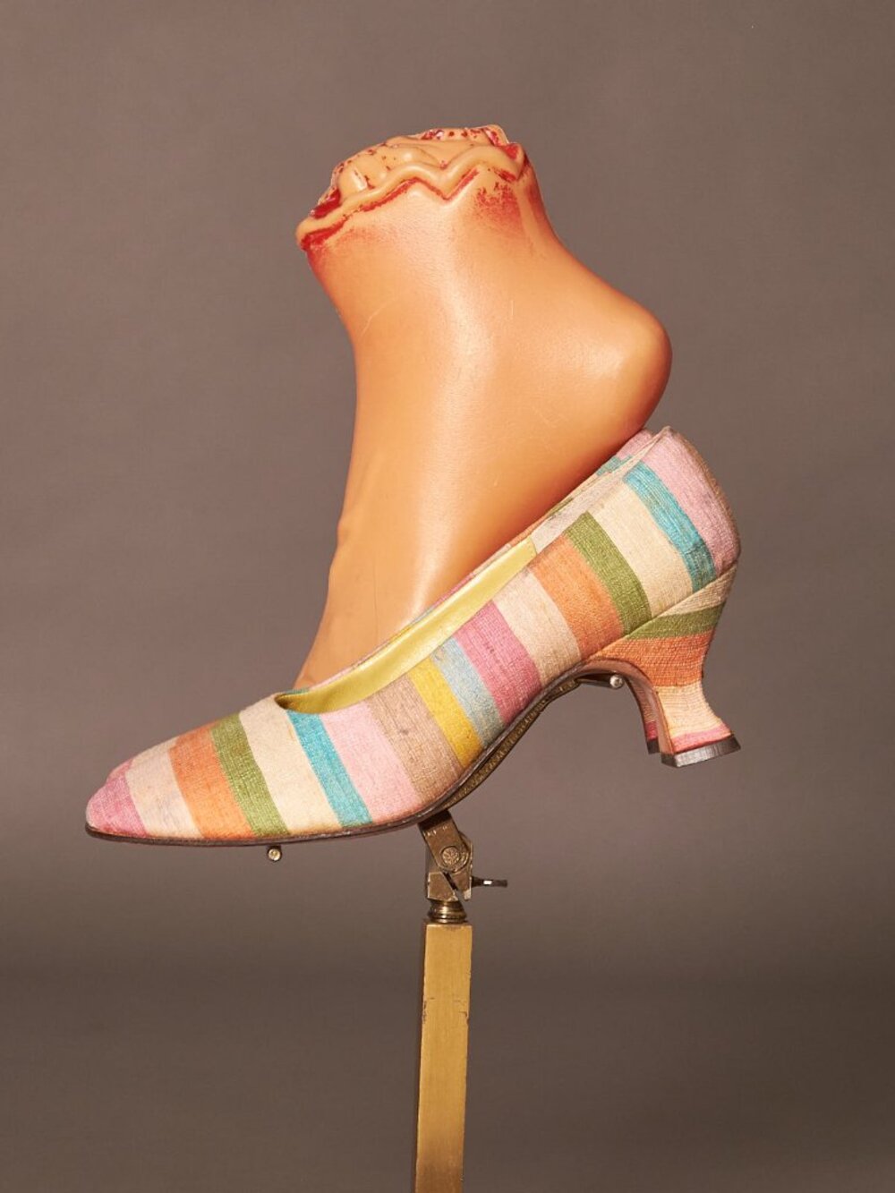 1950s Striped Pastel Linen Pumps Heels Petite - Picture 5 of 12
